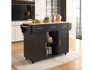 Desserte de cuisine 139 x 46 x 91,5 cm noir et naturel mdf, plateau rabattable et rangements sur roulettes