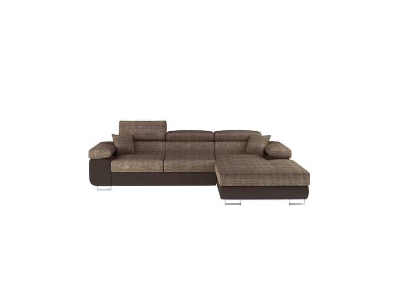 Canapé d'angle convertible amanda beige et chocolat – tissu effet lin – angle droit  - Conforama A