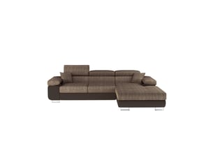 Canapé d'angle convertible amanda beige et chocolat – tissu effet lin – angle droit