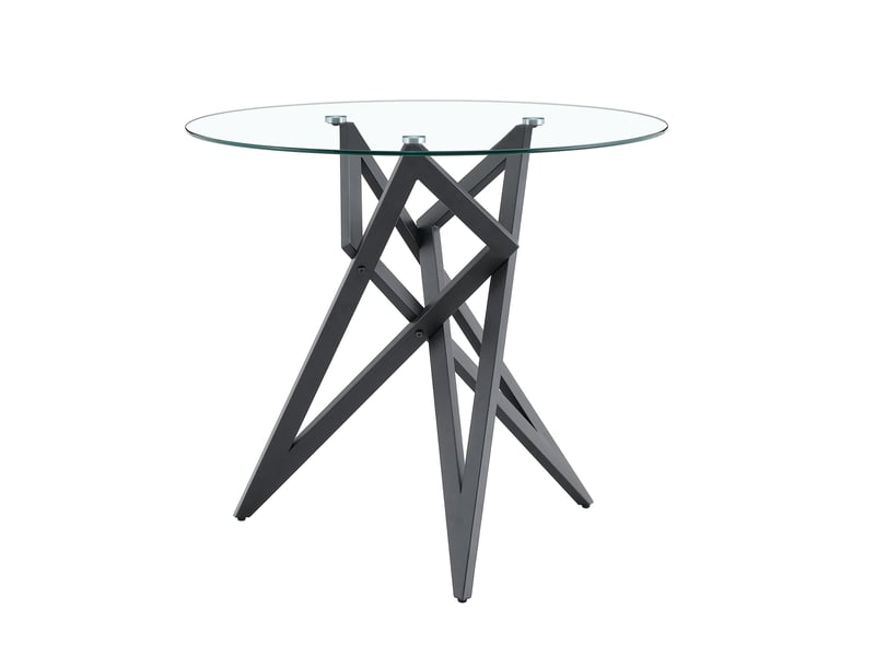  Table basse ronde 85x85x75,7 cm plateau en verre trempé structure géométrique métal noir  - Conforama A