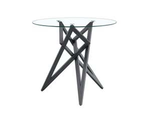 Table basse ronde 85x85x75,7 cm plateau en verre trempé structure géométrique métal noir