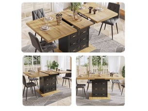 Table de cuisine rectangulaire avec allonge noir+naturel - 80x110-140max.cm mdf