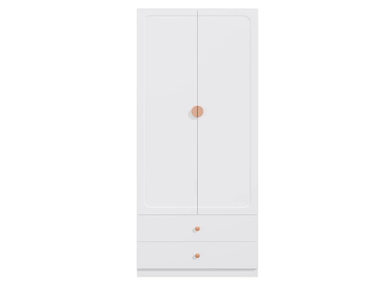 Armoire blanche 2 portes avec 2 tiroirs et penderie - poignées bois massif 90x45x200 cm - Conforama A