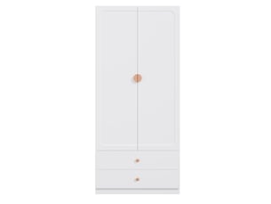 Armoire blanche 2 portes avec 2 tiroirs et penderie - poignées bois massif 90x45x200 cm