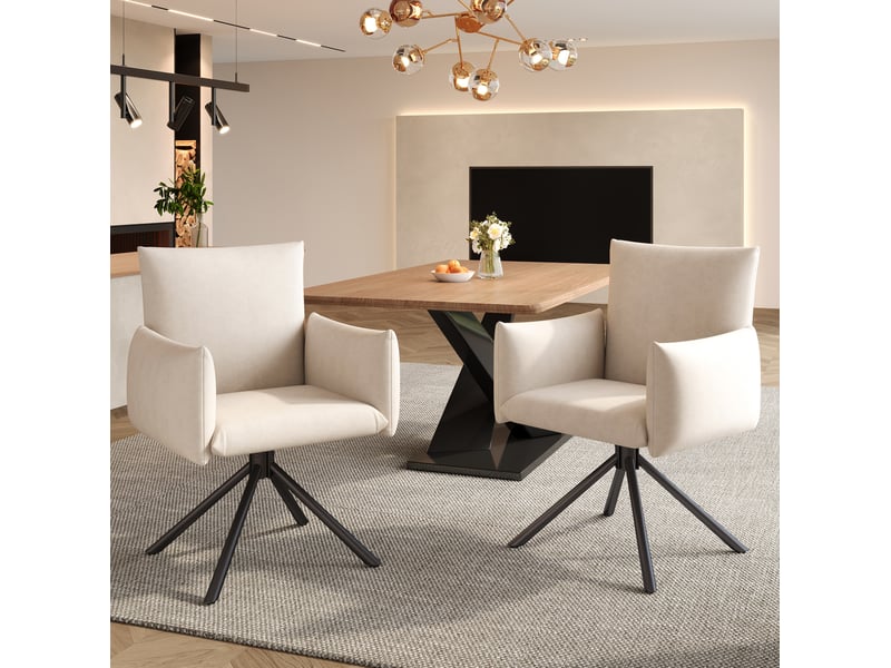  Lot de 6 fauteuils de salle à manger pivotants 360° en velours beige  - Conforama D