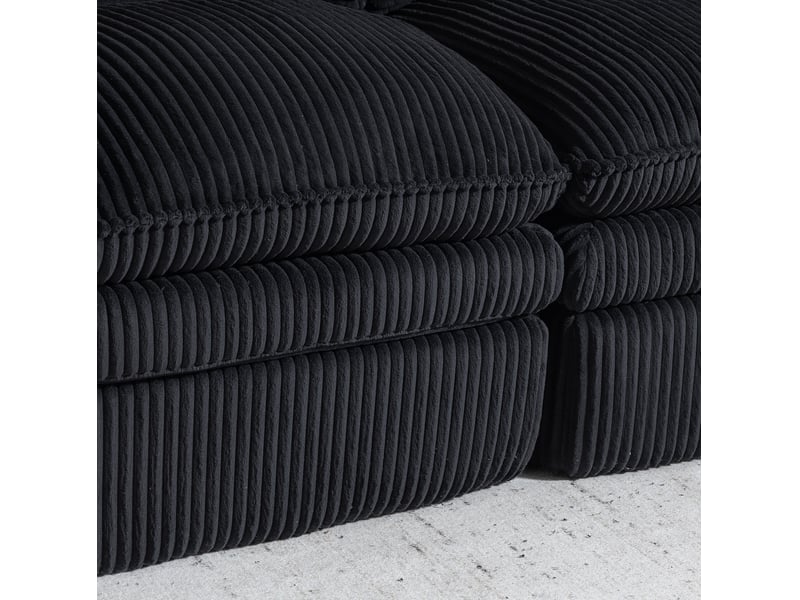  Canapé droit modulaire 2 places en velours côtelé noir avec poches latérales, confort souple pour le salon  - Conforama D