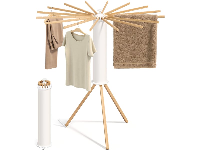  Séchoir à linge pliable portable gain de place 112 x 112 x 122 cm fonction pivotante style naturel en bois 12_0013211  - Conforama A