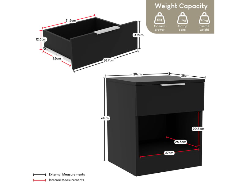  Table de chevet trega 1 tiroirs, commode de nuit, chambre, rangement, set de 2, 41x39x28cm, nior 3332087 - Conforama D