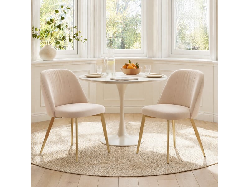  Lot de 2 chaises salle à manger 53x50x80cm, confort contemporain, dossier ergonomique, pour salon, cuisine, métal, beige+doré  - Conforama B