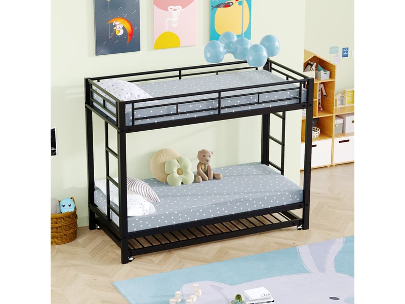 Lit superposé enfant 3 places 90×200 cm et 90×190 cm avec lit gigogne - sans matelas, métal - noir - Conforama C