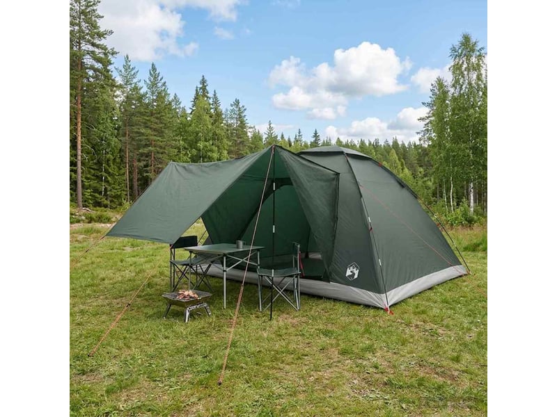 Tente de camping 6 personne vert armée polyester et acier - Conforama B