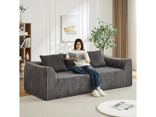 Canapé droit fixe   4 places Velours côtelé gris