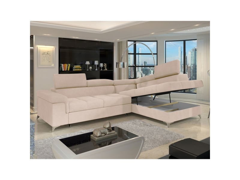  Canapé d'angle convertible palazzo 4 places beige – angle droit avec coffre  - Conforama D
