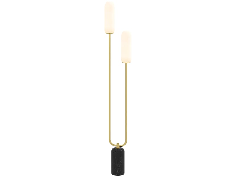  Lampadaire sur pied de salon lampe sur pied avec 2 abat-jours en verre, base en marbre et interrupteur à pied, blanc  - Conforama B