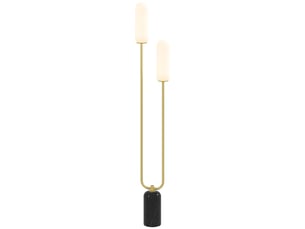 Lampadaire sur pied de salon lampe sur pied avec 2 abat-jours en verre, base en marbre et interrupteur à pied, blanc