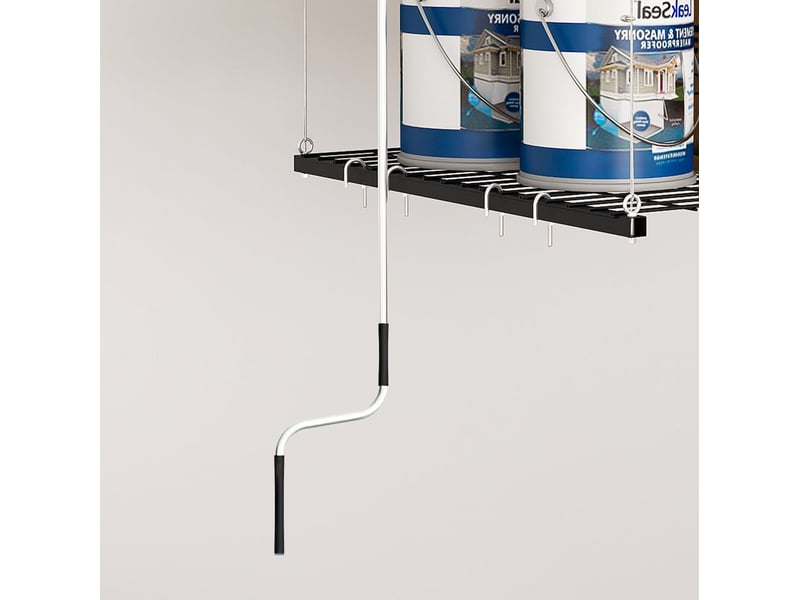  Étagère de plafond de garage 120x120 cm noire en acier, système à manivelle pour rangement suspendu  - Conforama E