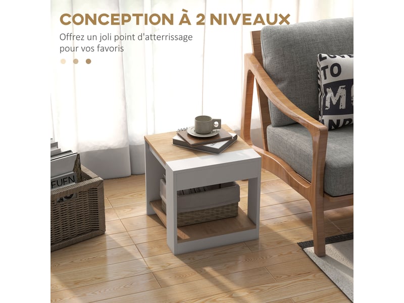  Lot de 2 tables d'appoint bout de canapé table de chevet 40 x 40 x 45 cm blanc et naturel -  - Conforama E