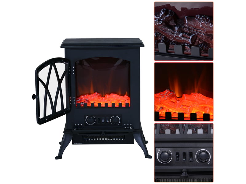 Cheminée électrique avec chauffage, effet flammes led, 10002000 w, poêle noir autonome - Conforama W