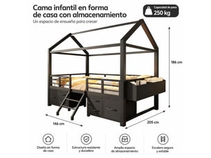 Lit cabane 90x200 cm    coloris noir