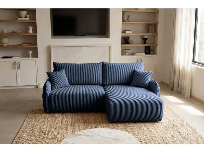 Sacha - canapé d'angle convertible petit velours côtelé 3 places bleu - Conforama D