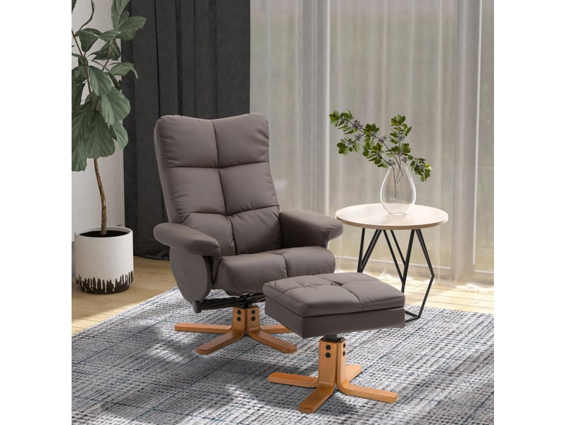  Fauteuil relax avec repose-pieds et rangement, dossier inclinable et assise pivotante, en polyuréthane et bois marron  - Conforama B