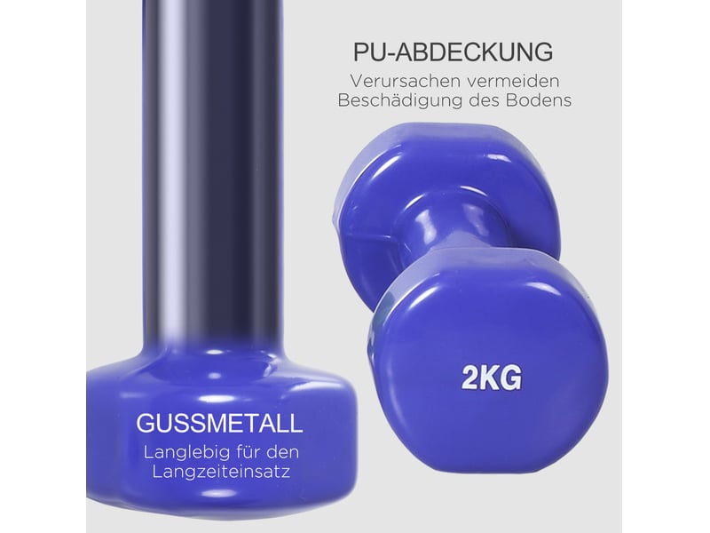  Set de 4 paires d'haltères 0,5 à 2 kg, noyau métallique et revêtement plastique, avec mallette  - Conforama D