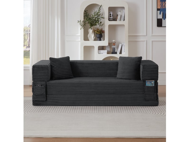  Canapé convertible 3 places 200x76x60 cm, style carré, gris foncé  - Conforama D