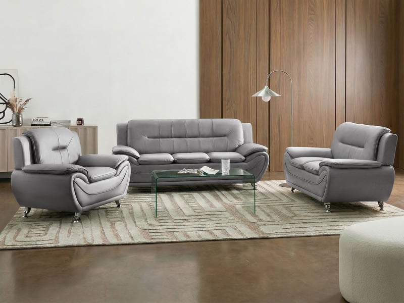  Ensemble de salon 6 places leira cuir pu gris  - Conforama B