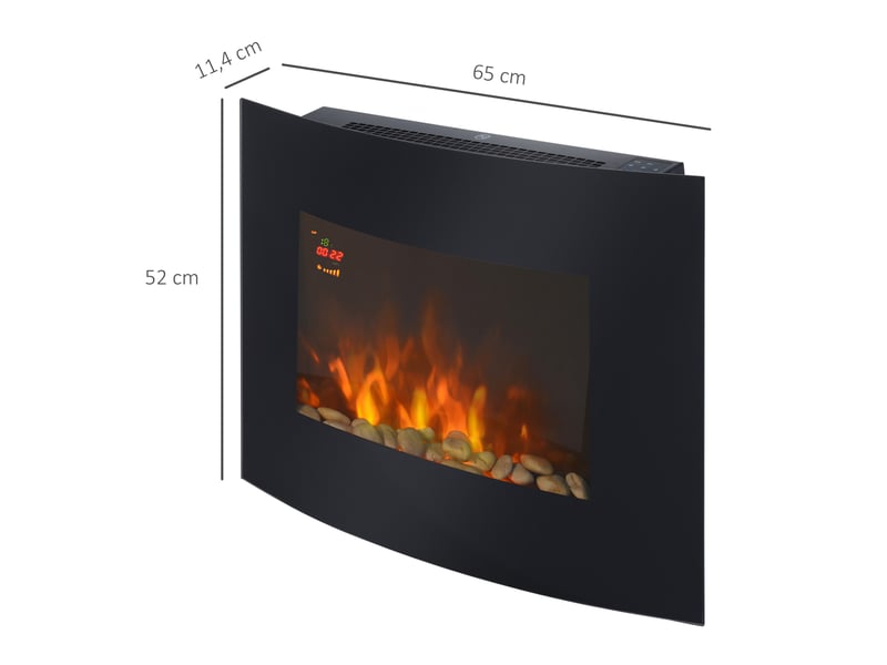  Cheminée électrique murale éclairages latéraux led design avant-gardiste affichage led avec télécommande et minuterie 9001800 w luminosité réglable noir  - Conforama C