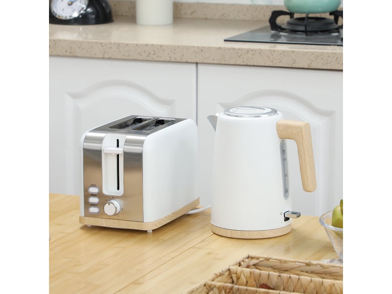  Ensemble bouilloire et grille-pain, 1,7l, 2200w, blanc, grille-pain 2 tranches avec 7 niveaux de brunissage  - Conforama D