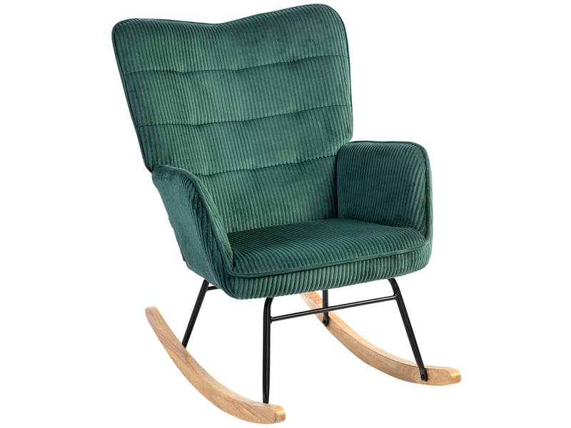  Fauteuil à bascule, patins en hêtre, rembourrage épais, vert foncé, jusqu'à 120 kg  - Conforama B
