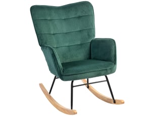 Fauteuil à bascule, patins en hêtre, rembourrage épais, vert foncé, jusqu'à 120 kg