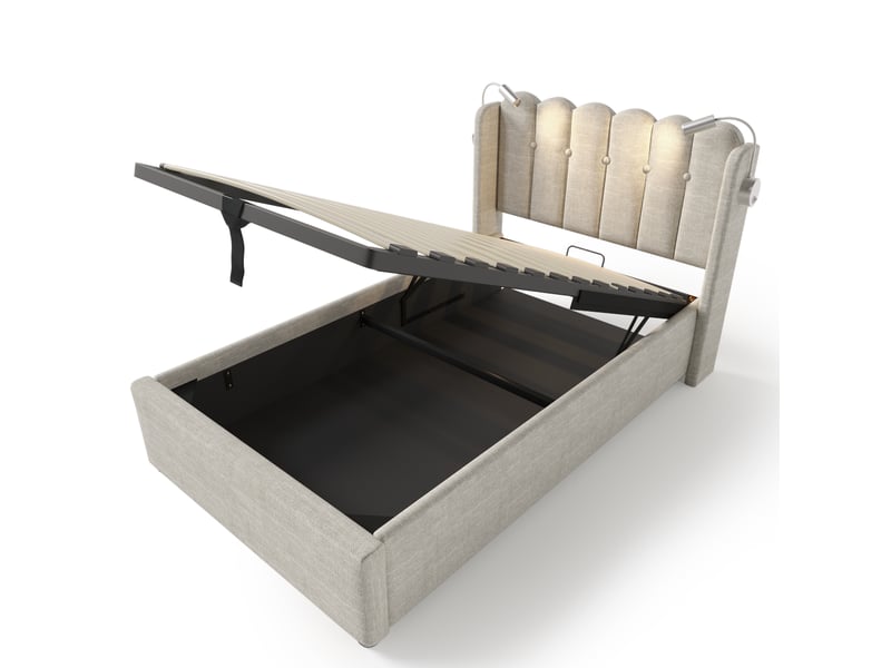  Lit coffre 90x200 cm lit simple 1 personne rembourré, avec liseuse et tête de lit rechargeable, gris (matelas non inclus)  - Conforama W