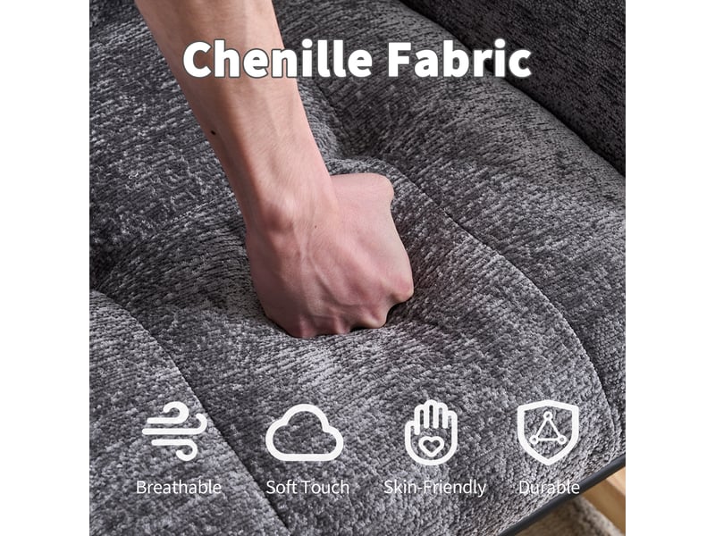  Rocking-chair en chenille avec coussins gonflables réglables, repose-pieds et rangement latéral, gris foncé  - Conforama E