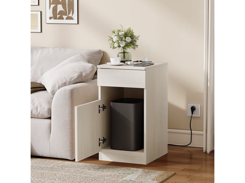  Table de chevet avec tiroir et station de charge pour chambre en mdf 33×40×61,5 cm blanc  - Conforama B