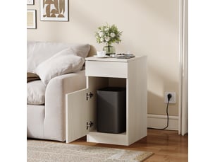 Table de chevet avec tiroir et station de charge pour chambre en mdf 33×40×61,5 cm blanc
