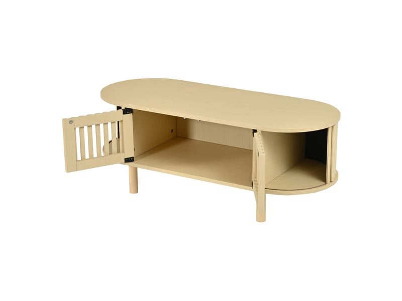 Table basse ovale avec rangement 100x40x38 cm en mdf coloris bois clair  - Conforama D