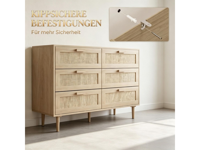  Commode 6 tiroirs tressage en rotin meuble de rangement  - Conforama C