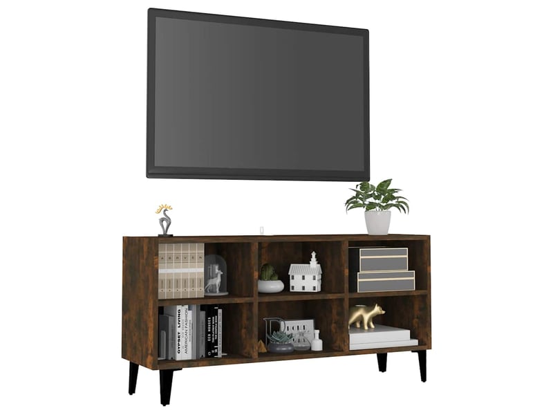  Meuble tv - banc tv - meuble de rangement avec pieds en métal chêne fumé 103,5x30x50 cm  - Conforama C