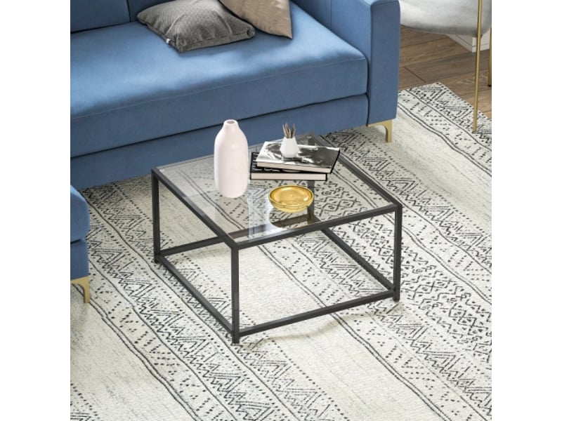  Table basse carrée noire en verre trempé et acier 68x68x39 cm, style moderne pour salon  - Conforama D