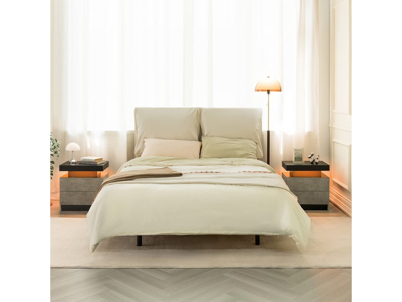  Table de chevet led moderne – 2 tiroirs et rangement ouvert – gris – 50 × 53 × 36 cm  - Conforama C