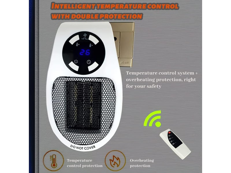  Mini chauffage soufflant 500w - portable, économie d'énergie, télécommande incluse, idéal bureau et maison, noir  - Conforama C