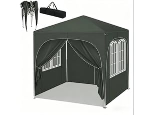 Tonnelle pliante 200 x 200 cm grise en métal et tissu oxford, 4 parois amovibles pour extérieur