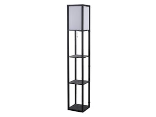 Lampadaire 40 w avec 3 étagères intégrées et interrupteur à tirette, lampe moderne en mdf et ps, 26 x 26 x 160 cm, noir et blanc