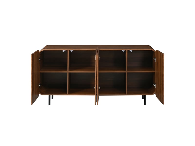  Buffet salon 4 portes avec étagères réglables, buffet 160 cm en mdf et panneaux de particules, noyer  - Conforama E
