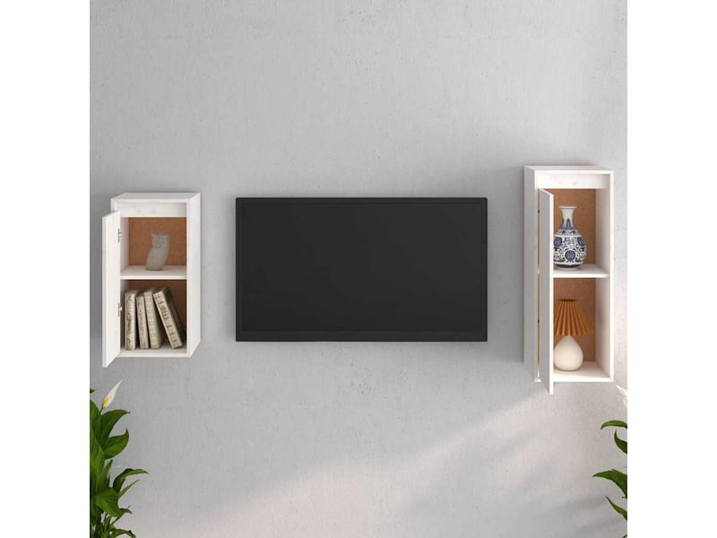  Lot de 2 meuble tv bas salon blanc bois massif de pin shl45318  - Conforama C