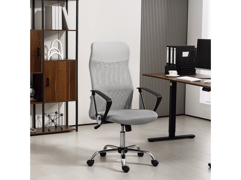  Fauteuil de bureau ergonomique, chaise bureau, tissu maille, 63x65x119cm, gris  - Conforama D