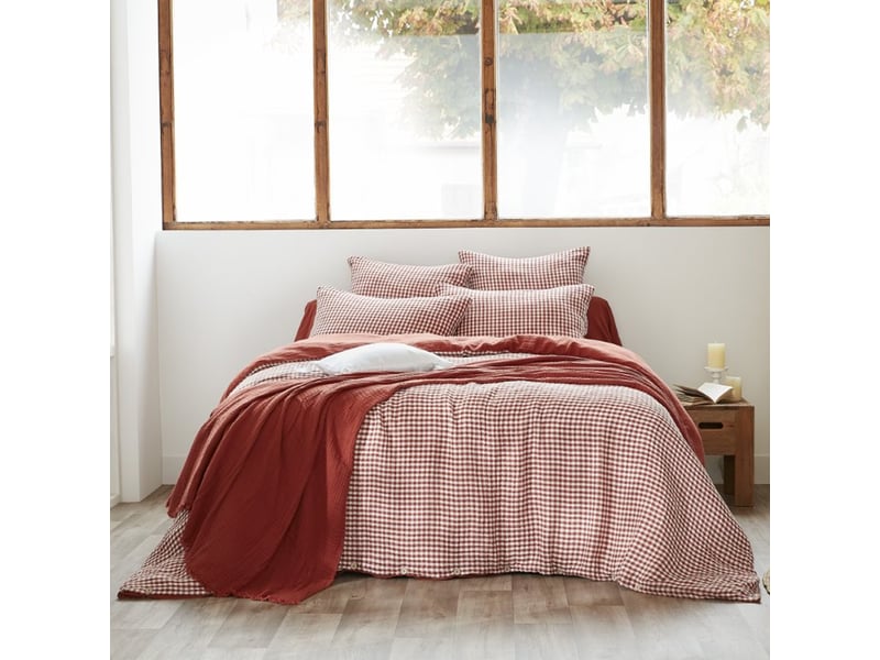  Housse de couette reversible 140x200 cm gaze de coton vickie terracotta PD25038 - Conforama D