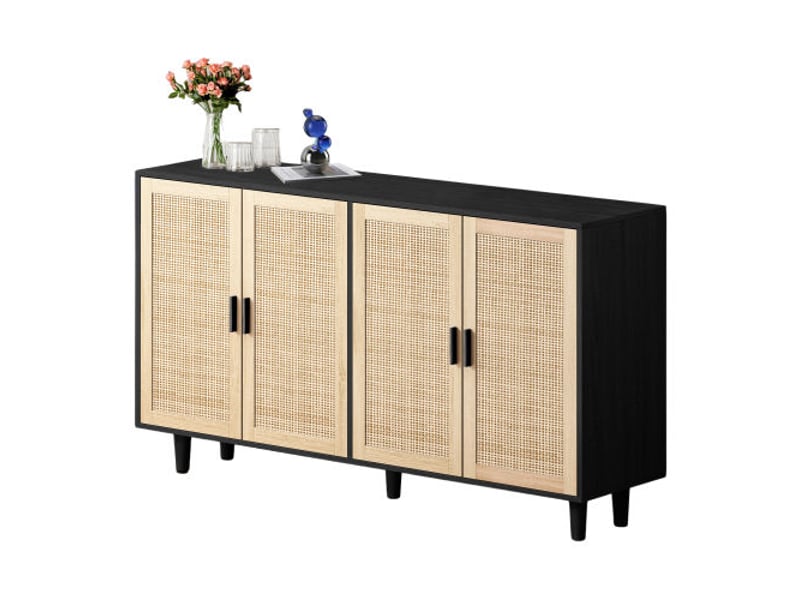  Armoire en rotin avec 4 portes, pour chambre, salon et bureau, noir  - Conforama A
