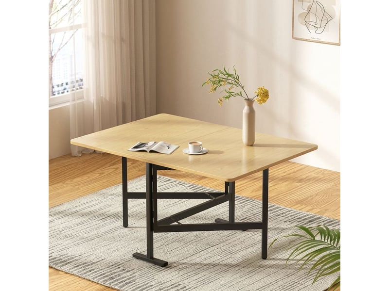  Table pliante à rabats 120 x 80 cm avec roulettes amovibles – table à manger modulable gain de place et bureau d'appoint pour petits espaces – chêne clair et noir  - Conforama C